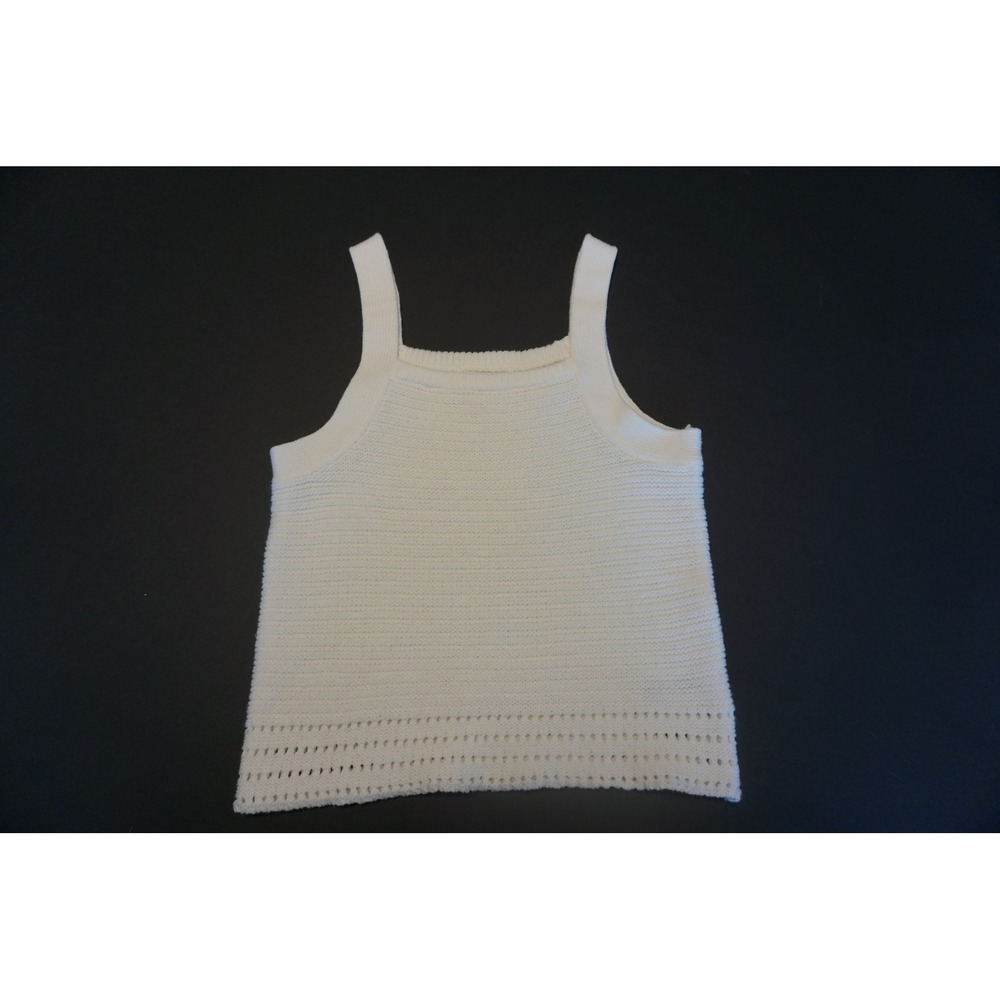 Cat & Jack Girls Cream White Knit Sweater Tank Top Square Neck Pointelle XS 4/5